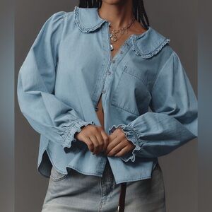 Anthropologie Pilcro Keira Peter Pan Collar Light Blue Button Down Shirt 2X plus